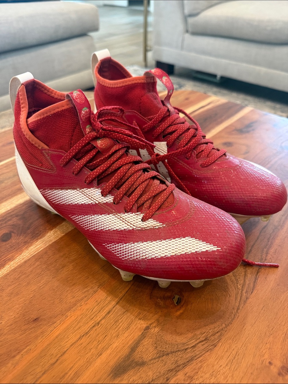 Mens adidas Kids Red football Cleats with White Stripes